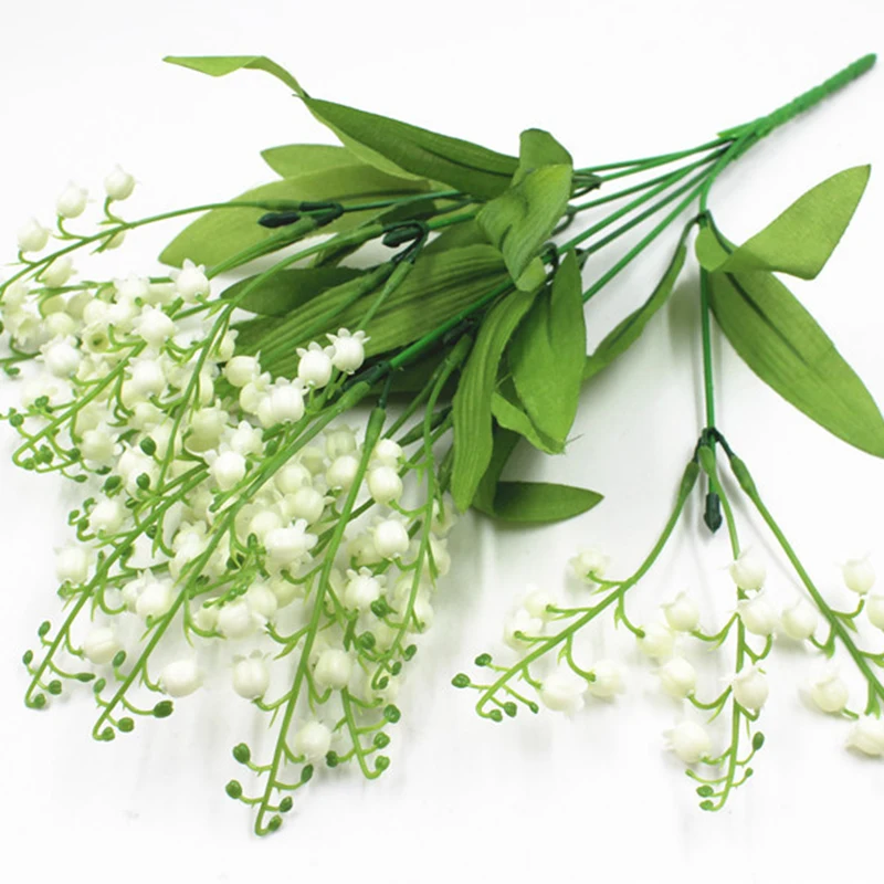 

Artificial Flowers Lily of the Valley 7 Branches Fake Plastic Lily Flower Bridal Bouquet Wedding Party Decor Flores Artificial