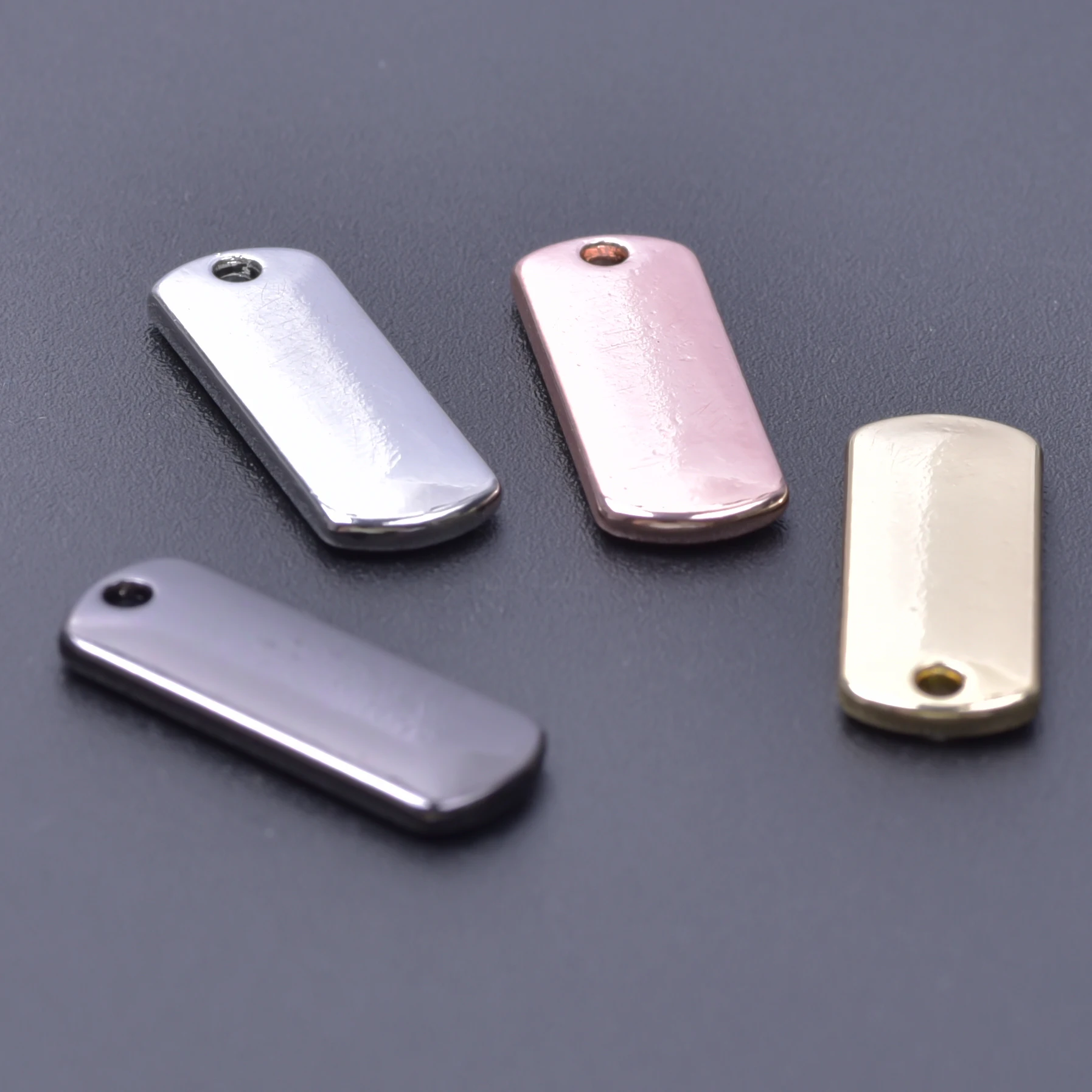 

30pcs Rectangle Glossy Tag Without Word Charms For Jewelry Making Keychain Accessories Pendant Materials Rose Gold Silver Color