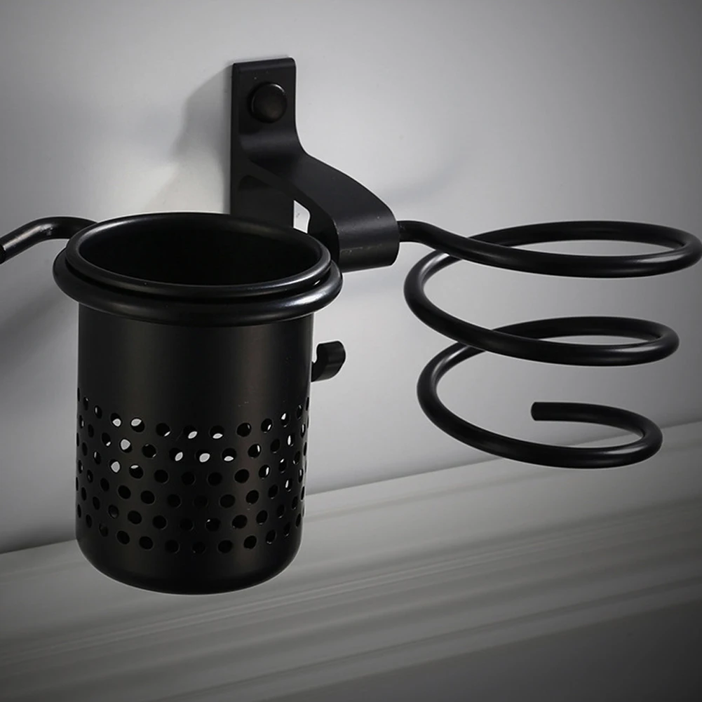 

Bathroom Hanging With Cup Accessories Hair Dryer Holder Wall Mounted Shelf Durable Washroom Strong Load Capacity Organizer