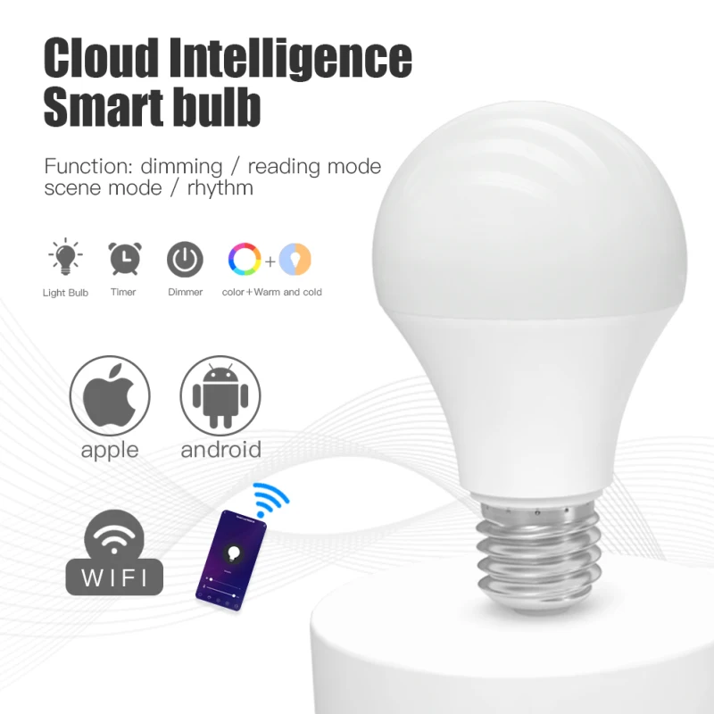 

Умная Светодиодная лампа Tuya B22 E27 с Wi-Fi, многоцветная Лампа с регулировкой яркости, 9 Вт, RGB +, холодный теплый белый свет, работает с приложение...