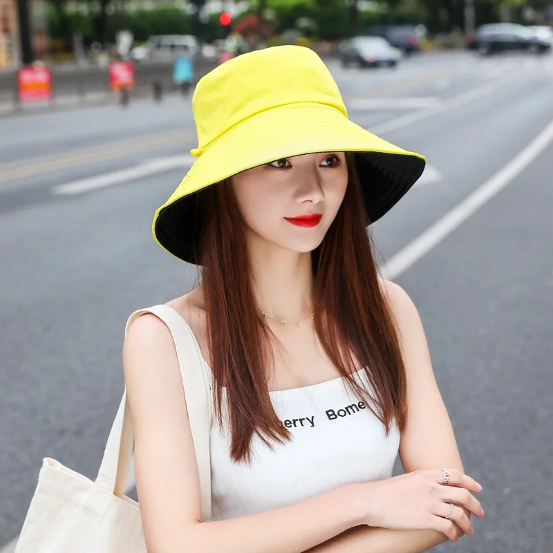 

Fashion Casual Sun Bucket Hat Summer Women's Cap Wide Brim Foldable Anti-UV Flat Fisherman Cap Panama Female Hat Gorro Pescador