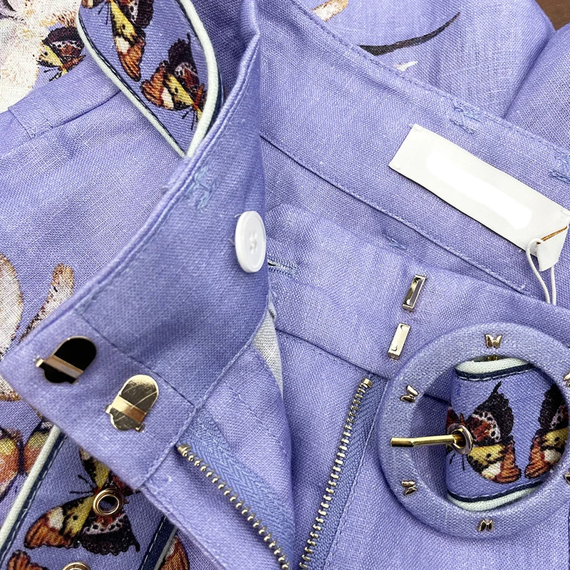

2021 summer new linen printed high waist wide leg shorts women