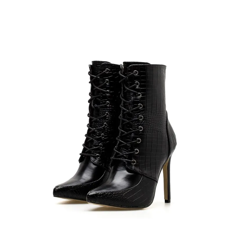 

2021 New high heel Boots Sexy Gladiator Women Pumps Shoes Lace-Up High Heels Party Boots Black
