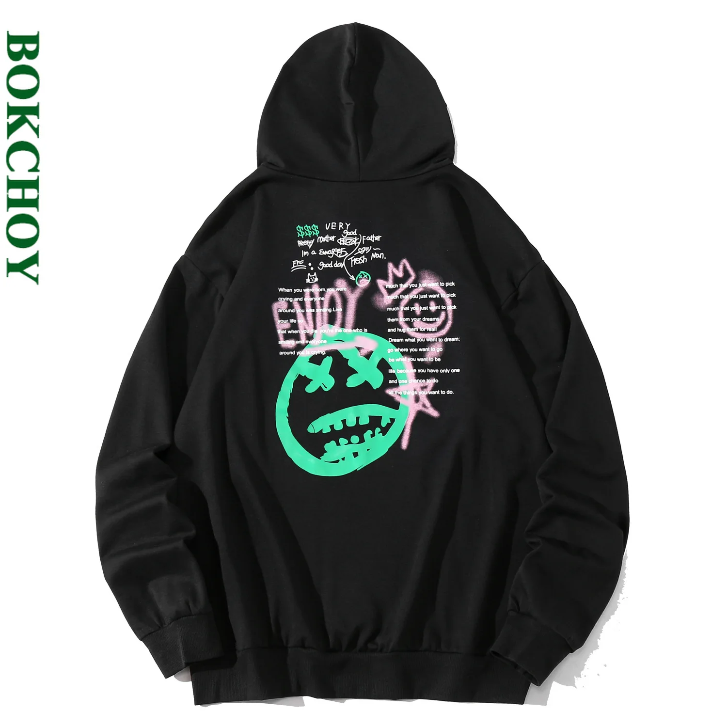 

2021 Spring New Men Graffiti Printing Hooded Long Sleeve Pullover Cotton Casual Sweatshirt 1285