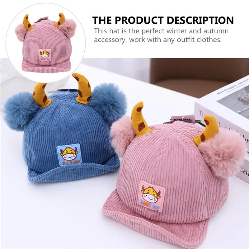 

1Pc Baby Hat Corduroy Warm Hat Lovely Ox Horn Hat Baseball Hat for Kids