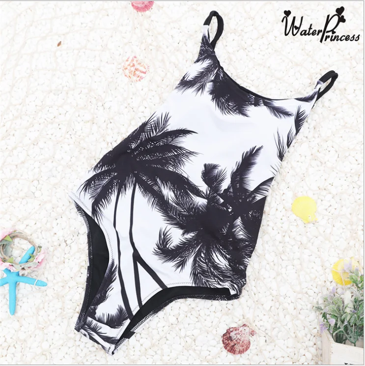 

2021 New Sexy Halter Straps Women Swimwear Palm Trees Printed One Piece Swimsuit Bathing Suits Plus Size Bodysuits