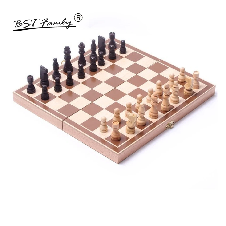 

BSTFAMLY Wooden Chess Set Game Portable Game of International Chess 34*34cm Folding Chessboard Wooden Chess Pieces Chessman I11