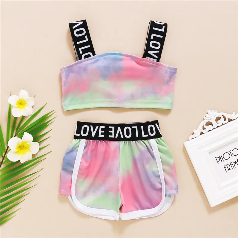 

Summer Lovely Infant Baby Girl Clothing Letter Print Sleeveless Crop Tops Vest+Shorts 2pcs Outfits Set 0-24M