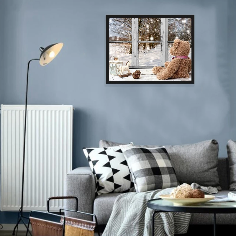 DIY Алмазная Вышивка Полный Дисплей &quotокно медведи&quot алмазная живопись круглые