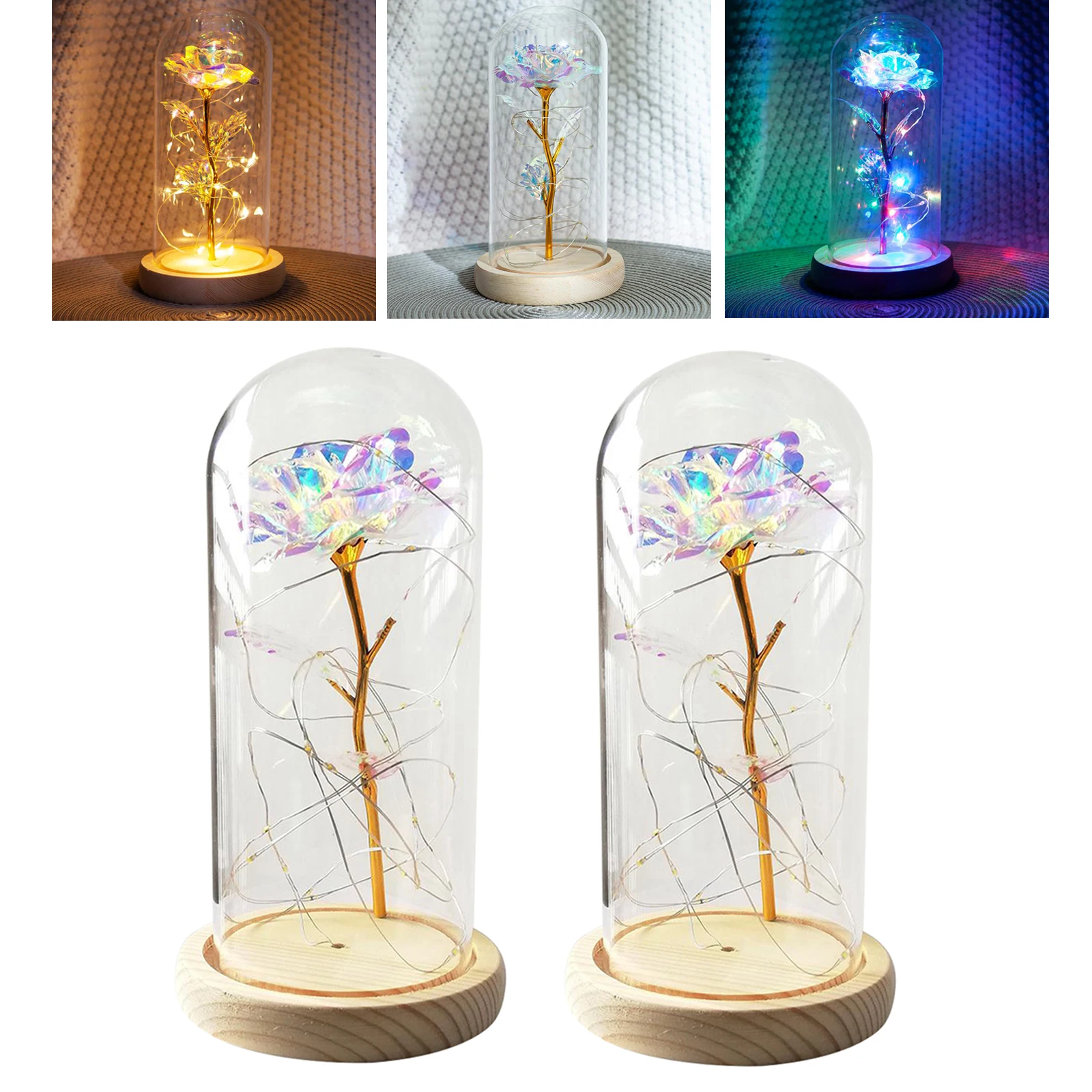 

Everlasting Rose Flower In Glass LED Night Light Up Decoration Christmas Gift Eternal Rose Romantic Glass Cover Fake Flowers