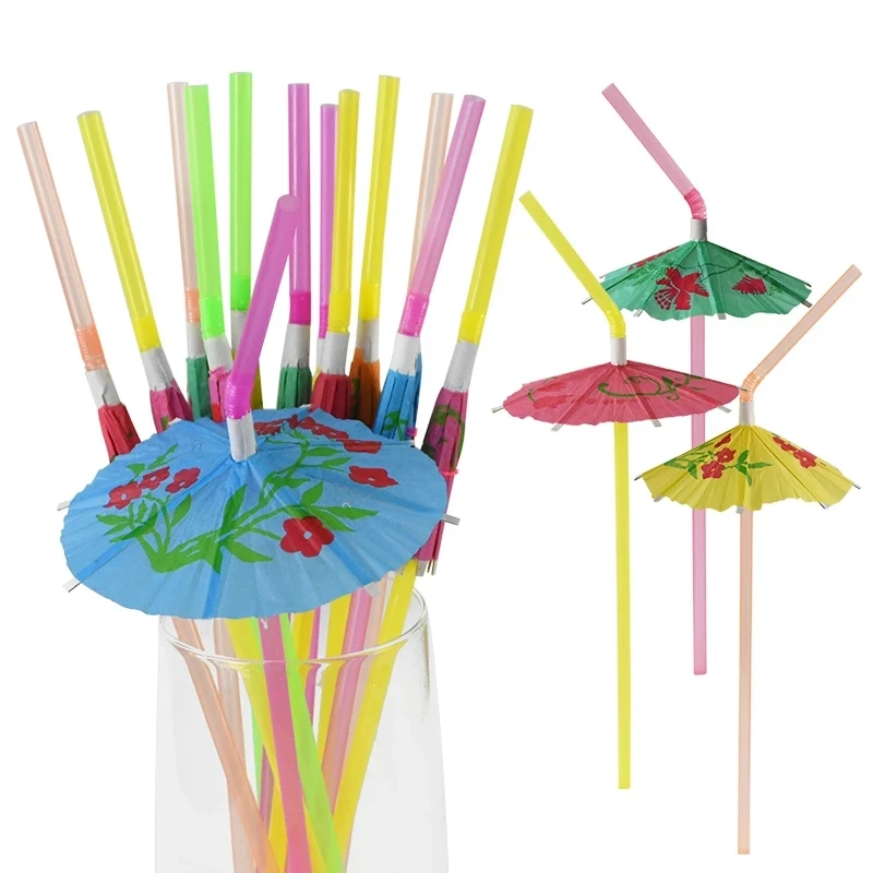 

50pcs/lot Umbrella Straws Hawaii Party Supplies Cocktail Juice Drinking Staws Birthday Wedding Pool Party Disposable Tableware