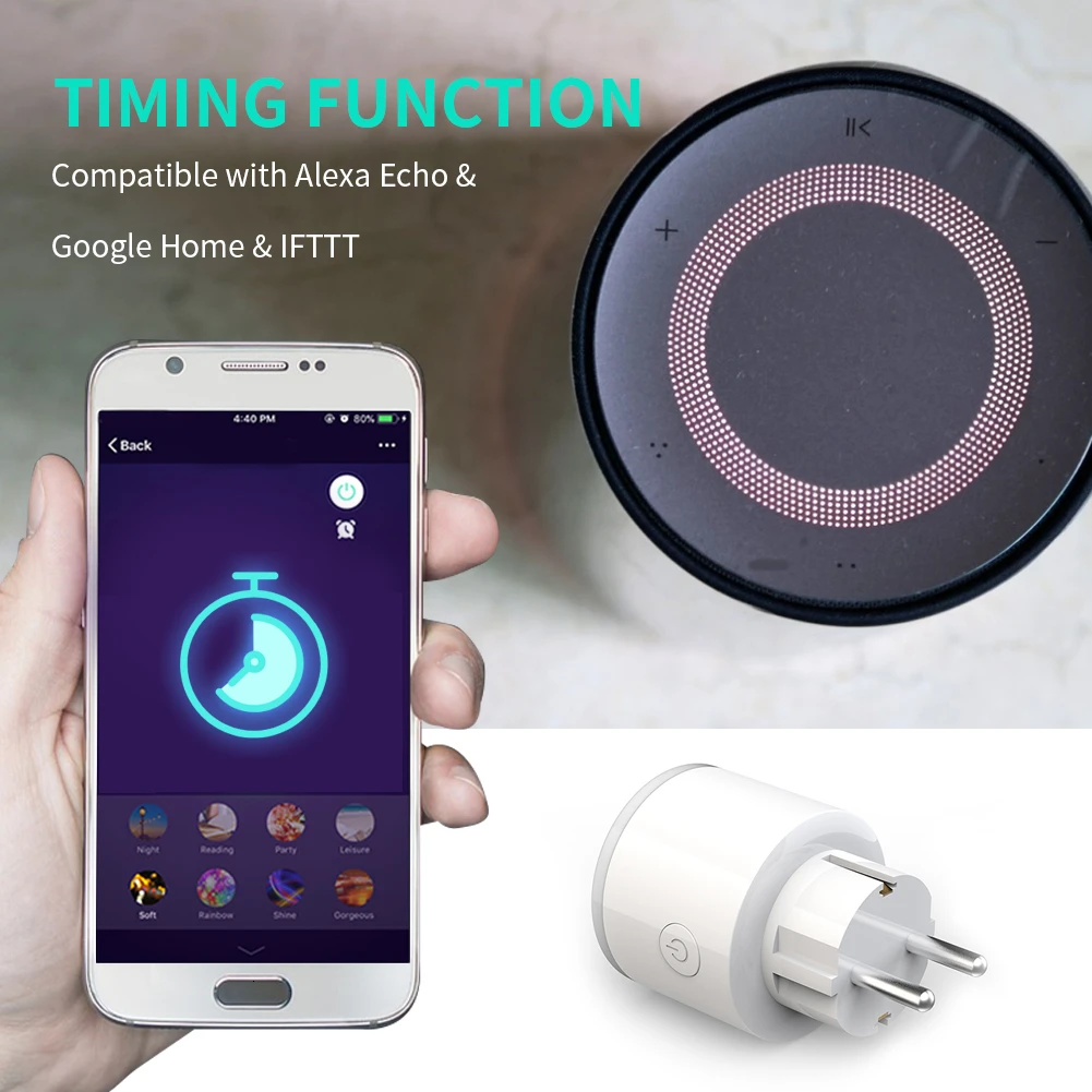 4 типа штепсельной вилки RGB wifi умная вилка с монитором питания Беспроводная