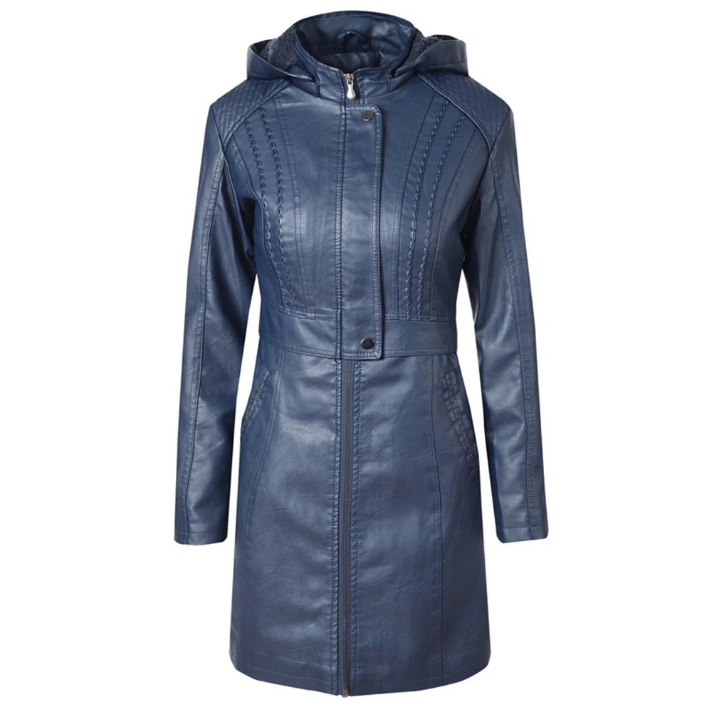 

Fashion Leather Coats For Women 2021 Spring Autumn Clothing Long Section Slim Leather Jacket Female Hooded Motorcycle Overcoats