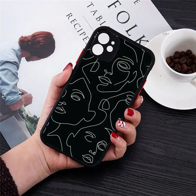 

Elegant Beauty Curved Line Phone Case Matte Transparent for iPhone 7 8 11 12 s mini pro X XS XR MAX Plus cover funda