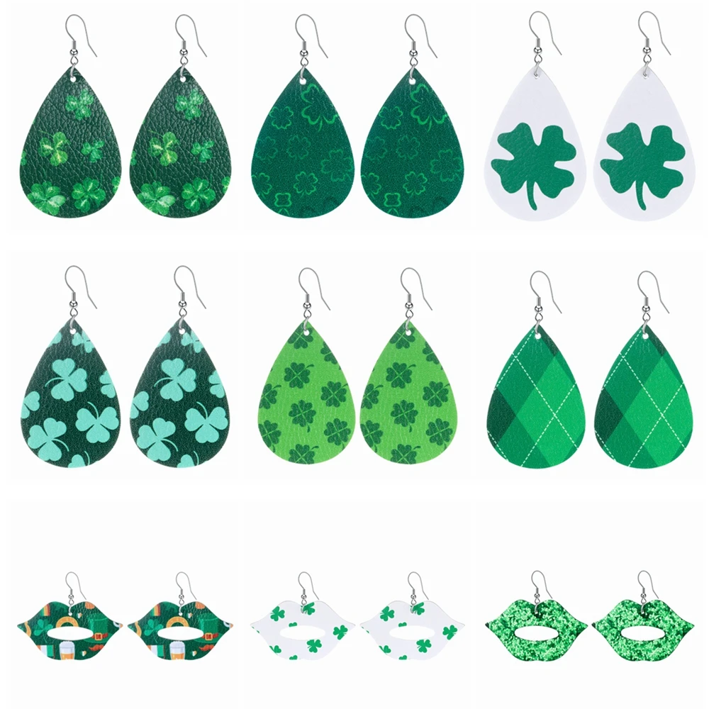 Новые трендовые Модные женские кожаные Серьги С Рисунком Клевера серьги в форме