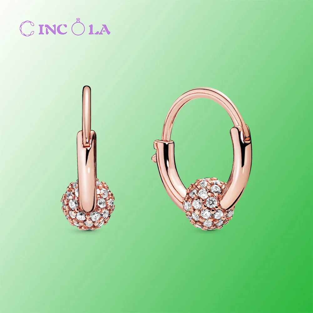 

New 925 Sterling Silver Earrings Pavé Bead Hoop Earrings For Women Silver S925 Jewelry Gift For Girlfriend Wife