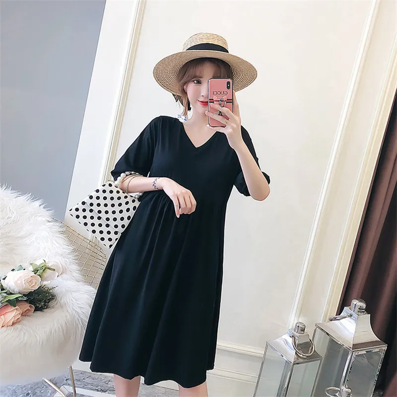 Платья для беременных свободные средней длины с v-образным вырезом летние платья