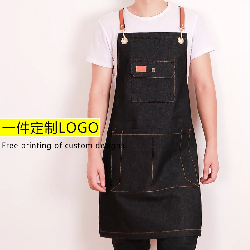 

Fashion apron denim coffee shop barber cake flower shop men and women restaurant work clothes custom printed LOGO