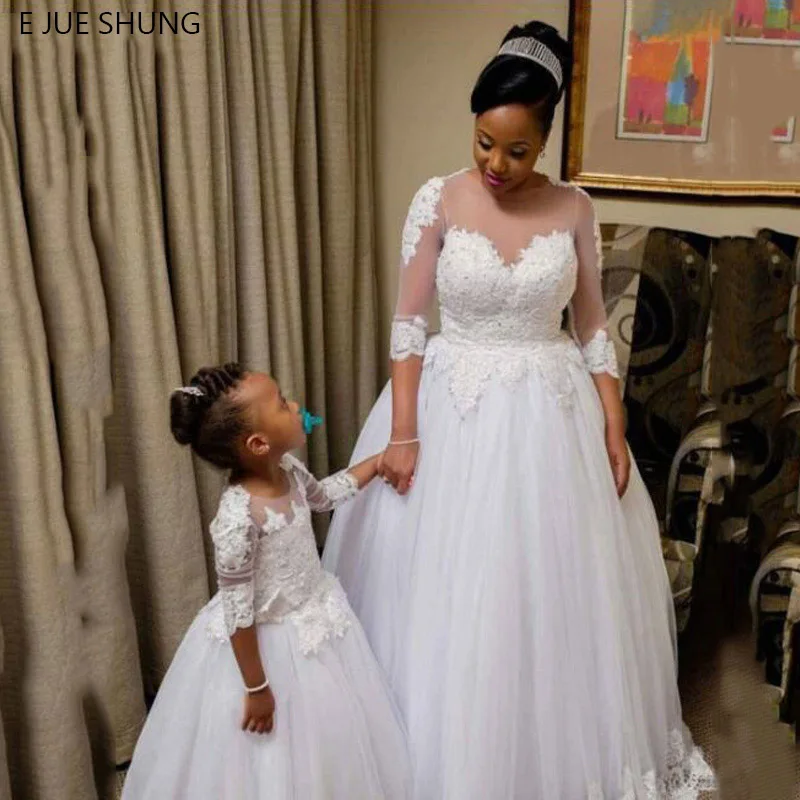 E JUE SHUNG белые кружевные аппликации бальное платье Свадебные платья 3/4 рукава
