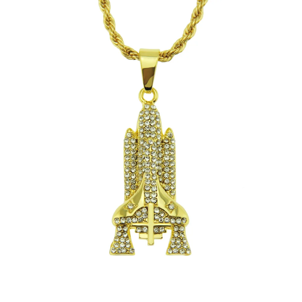 

Ascona Hip Hop Rock Rocket Rhinestone Pendant Necklace Women Natural CZ Jesus Religion Spinel Spacecraft Gemstone Pendant