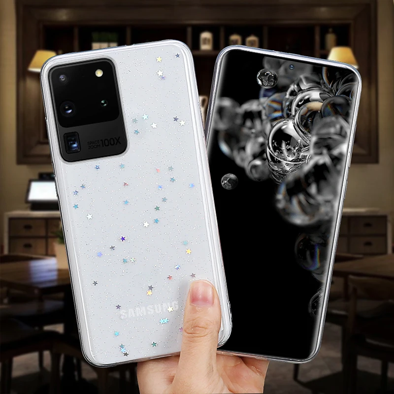 Блестящий прозрачный мягкий чехол из ТПУ со звездами для Samsung Galaxy S20 S21 S10 S9 Plus Note 20