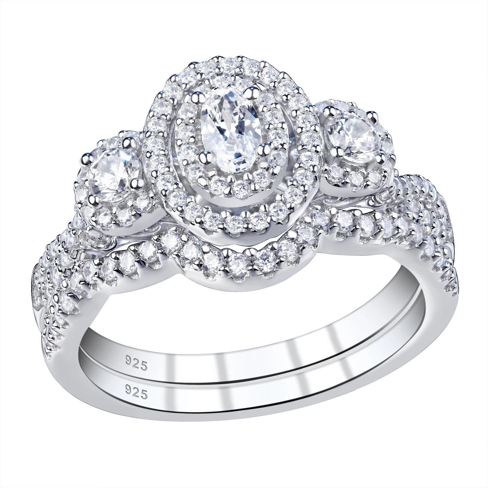 Wuziwen Halo Oval Round Cut AAA Zircon 925 Sterling Silver Wedding Ring Set For Women Engagement Promise Rings Jewelry