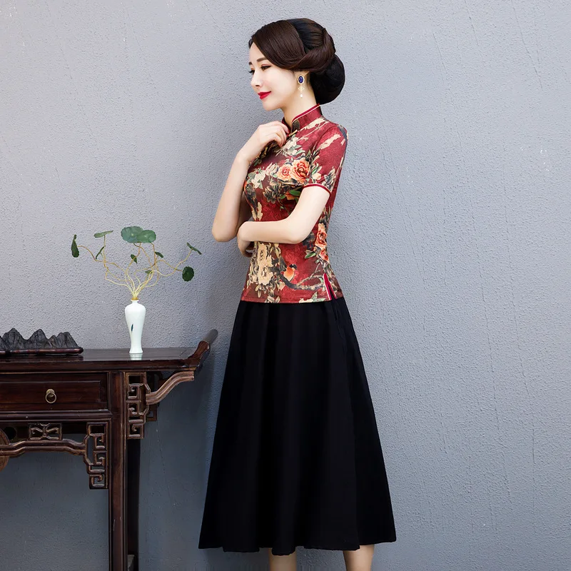 Китайский стиль Ципао шелковые топы женское улучшенное модное Платье средней