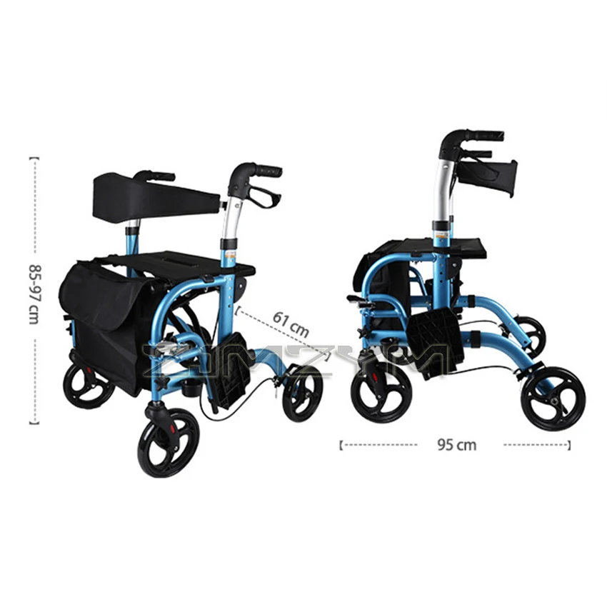 Lightweight Aluminum Rollator Walker With Brake Elderly Travel Folding Trolley Four-Wheel Shopping Cart Scooter Wheelchair | Спорт и