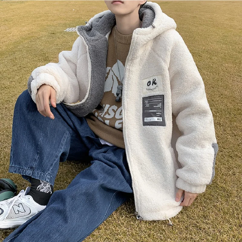 Men's fashion imitation lamb velvet jacket winter Korean trend plus velvet thick ins cotton clothing Harajuku men's clothing