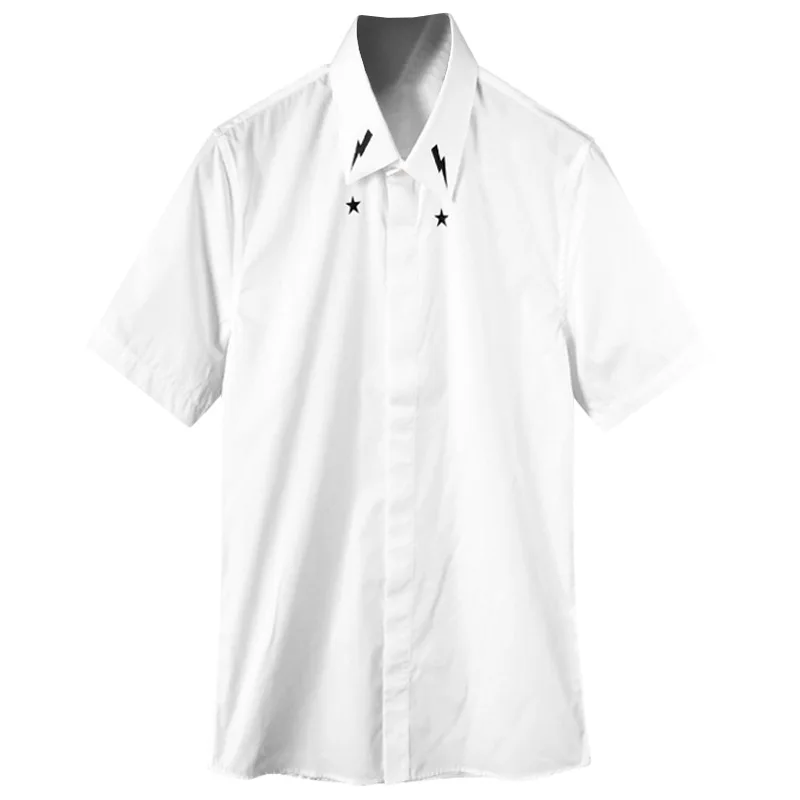

New 2021 luxury Men Classic thunder Lighting Star Fashion Cotton Casual Shirts Shirt high quality Pocket Short sleeves A52