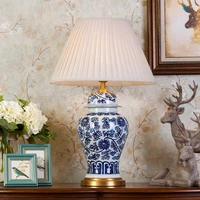 extra small blue and white tangled branch with lotus ginger jar table lamp