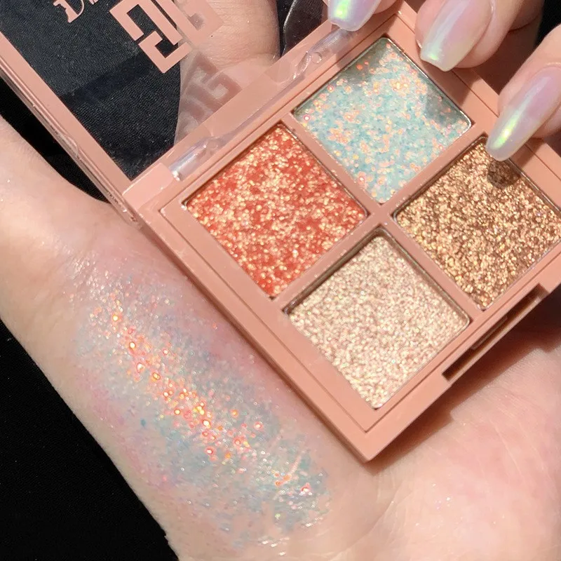 Палитра матовых теней для век с блестками 4 цветов блестящие водостойкие стойкие