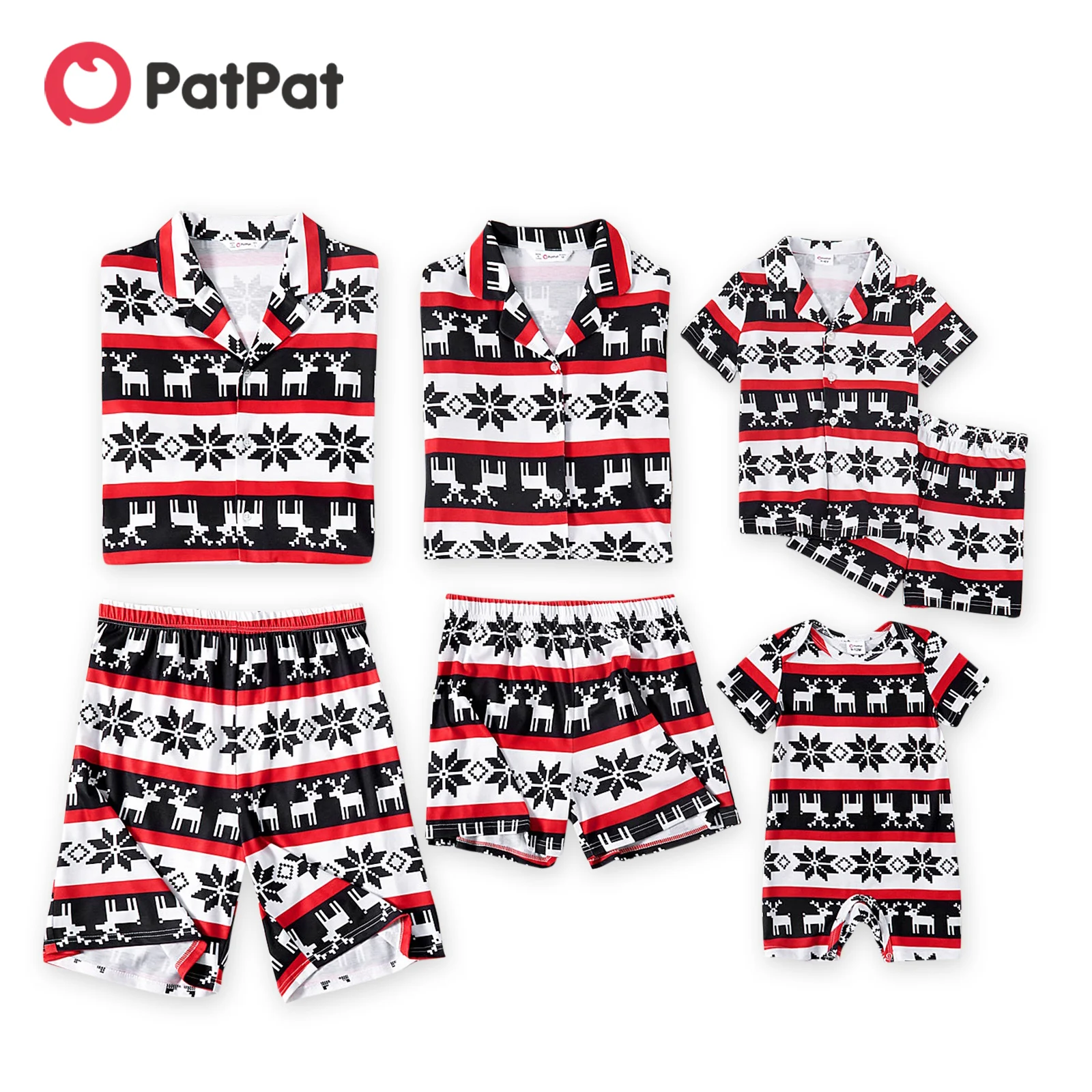 

PatPat Christmas All Over Print Family Matching Short-sleeve Button Down Pajamas Sets (Flame Resistant)