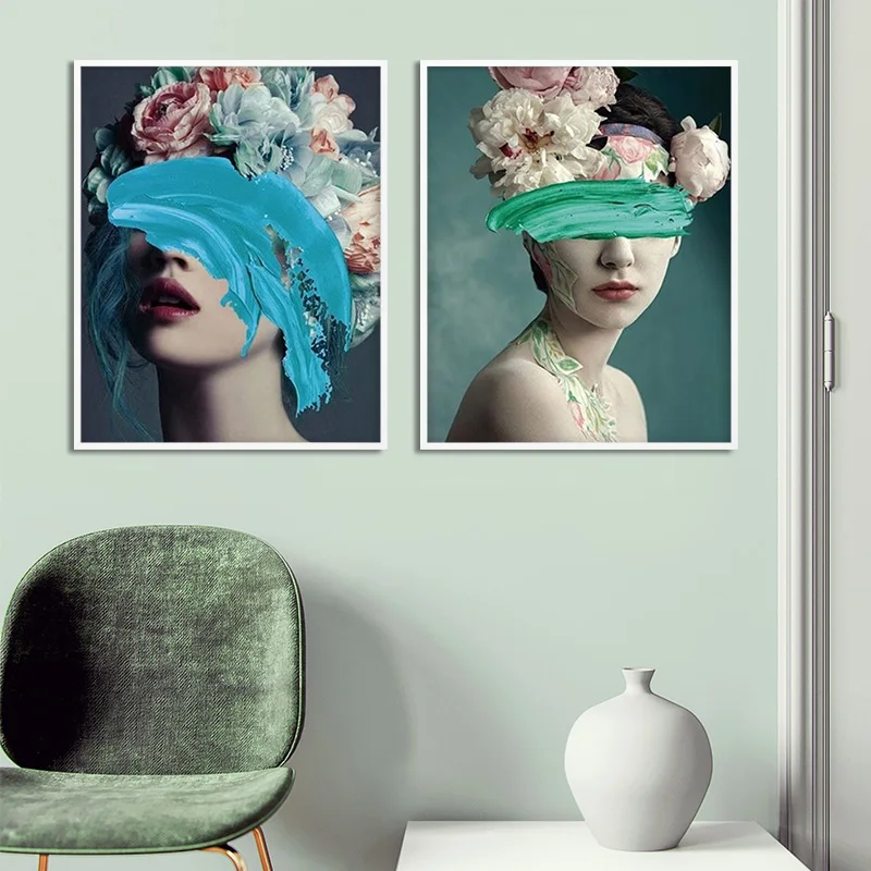 Скандинавский цветок сексуальная женщина Абстрактная Картина на холсте