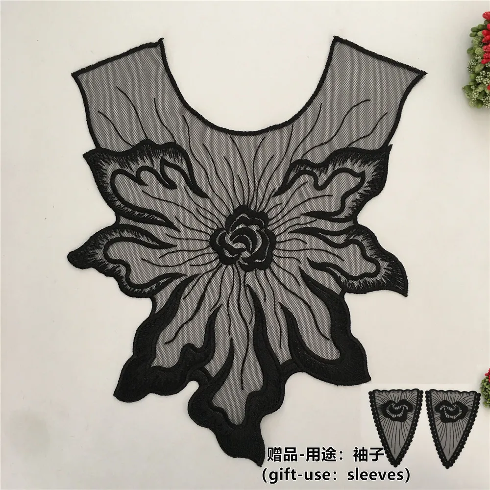 Черная органза платье цветочный узор кружевная ткань блузка сделай сам