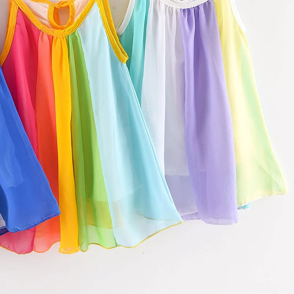Hot Sale New 2019 Toddler Kids Baby Girl Princess Clothes Sleeveless Chiffon Tutu Rainbow Colorful Dresses Dress Summer | Детская одежда