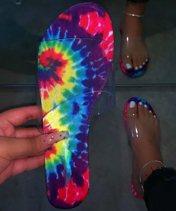 

women/ladies with sandals transparent PVC non-slip slippers 2020 new spring/summer star print graffiti beach flip flop outdoor