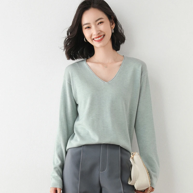 

adohon 2021 woman winter 100% Cashmere sweaters and autumn knitted Pullovers High Quality Warm Female thickening V-neck