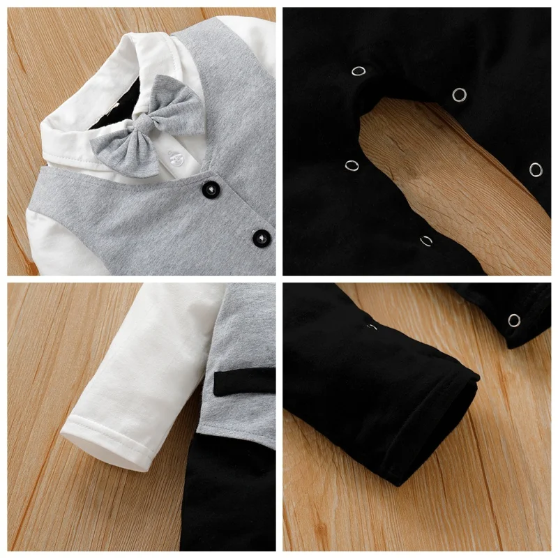 

Infant Baby Casual Clothes Spring Autumn Fashion Jumpsuits Baby Boy Long Sleeve Gentleman Rompers Kids