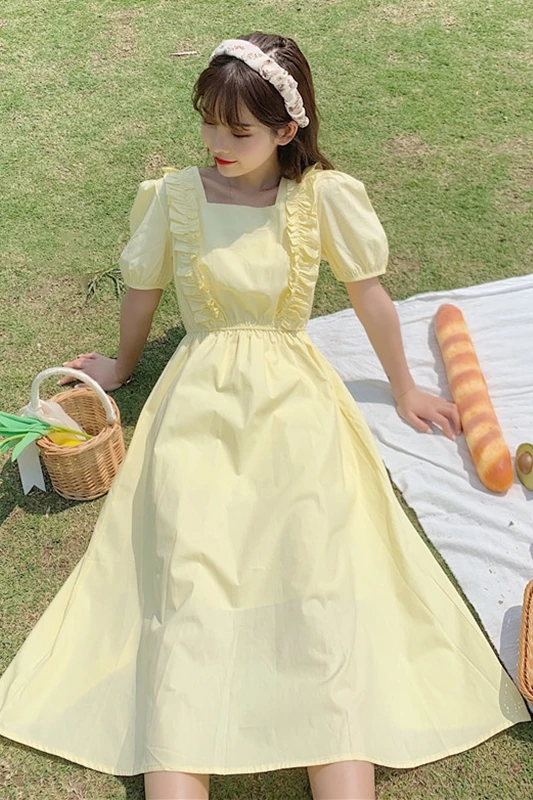 Женское платье с квадратным вырезом летнее приталенное Плиссированное Платье