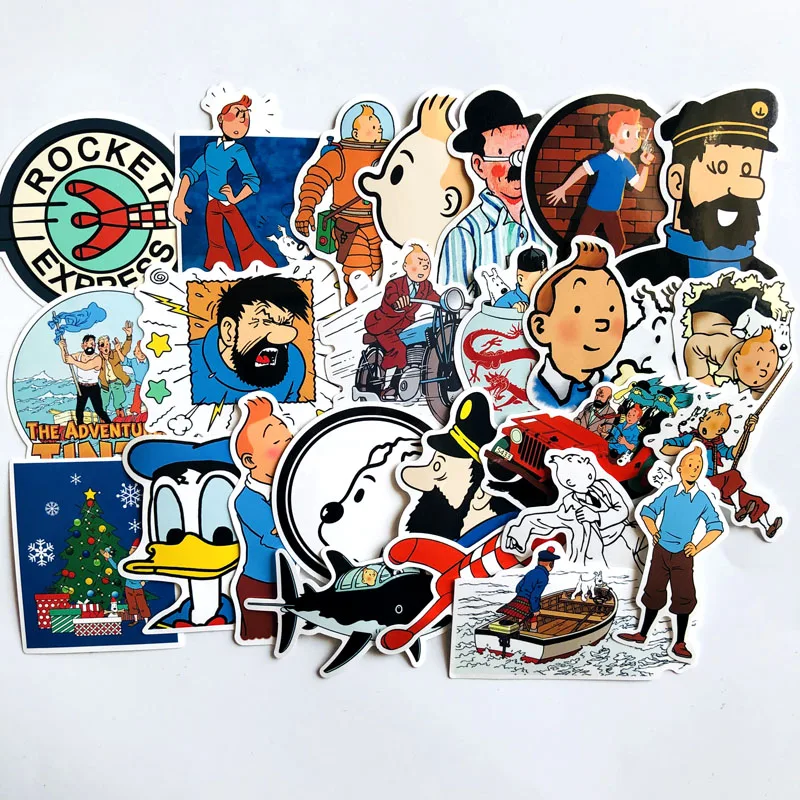 25 шт. японского аниме Tintin adventures крутой мультфильм классический каракули мотоцикл мобильный компьютер чемодан водонепроницаемый стикер