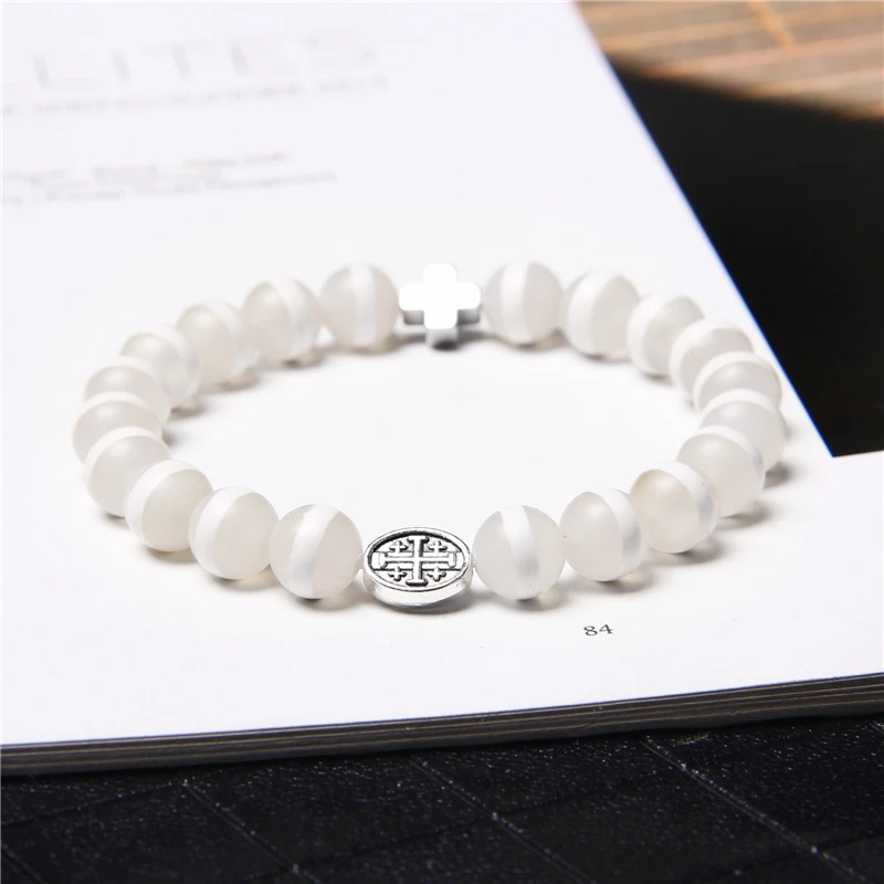 Браслет с подвеской-крестом из натурального камня статуя бога аксессуар