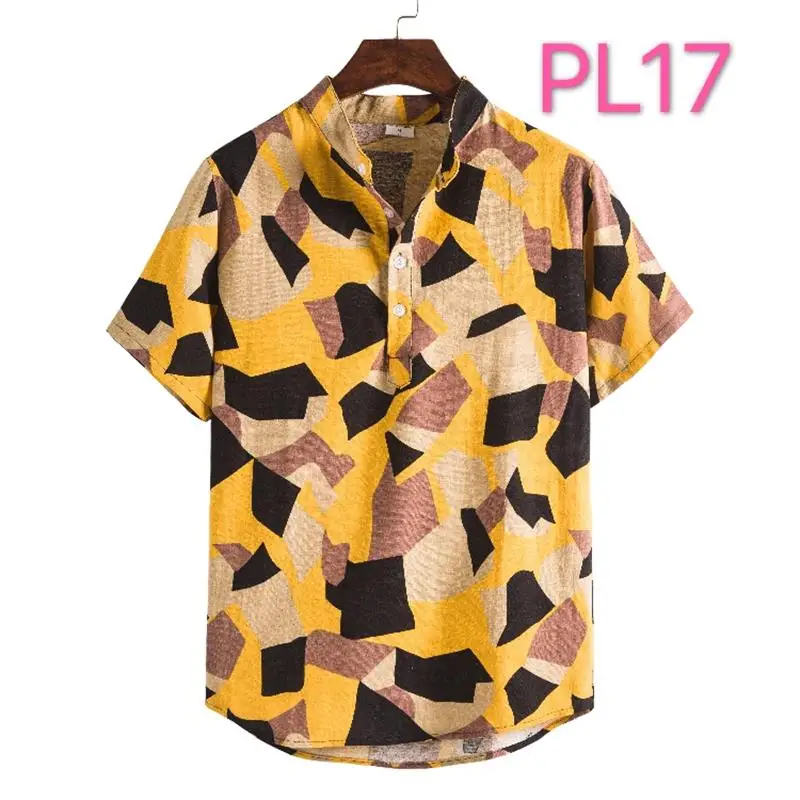 

Мужская винтажная Повседневная рубашка, с принтом в этническом стиле, свободная, с коротким рукавом, воротником-стойкой, M-3XL, размера плюс, г...