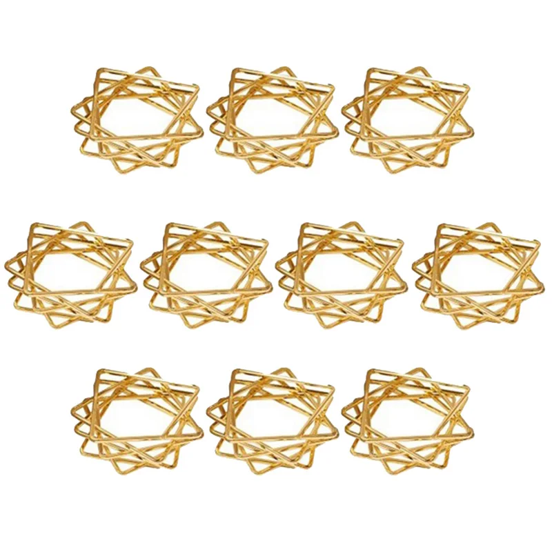 10Pcs Polygon Star Design Napkin Rings Metal Holders For Wedding Birthday Party Decorations Gold | Дом и сад