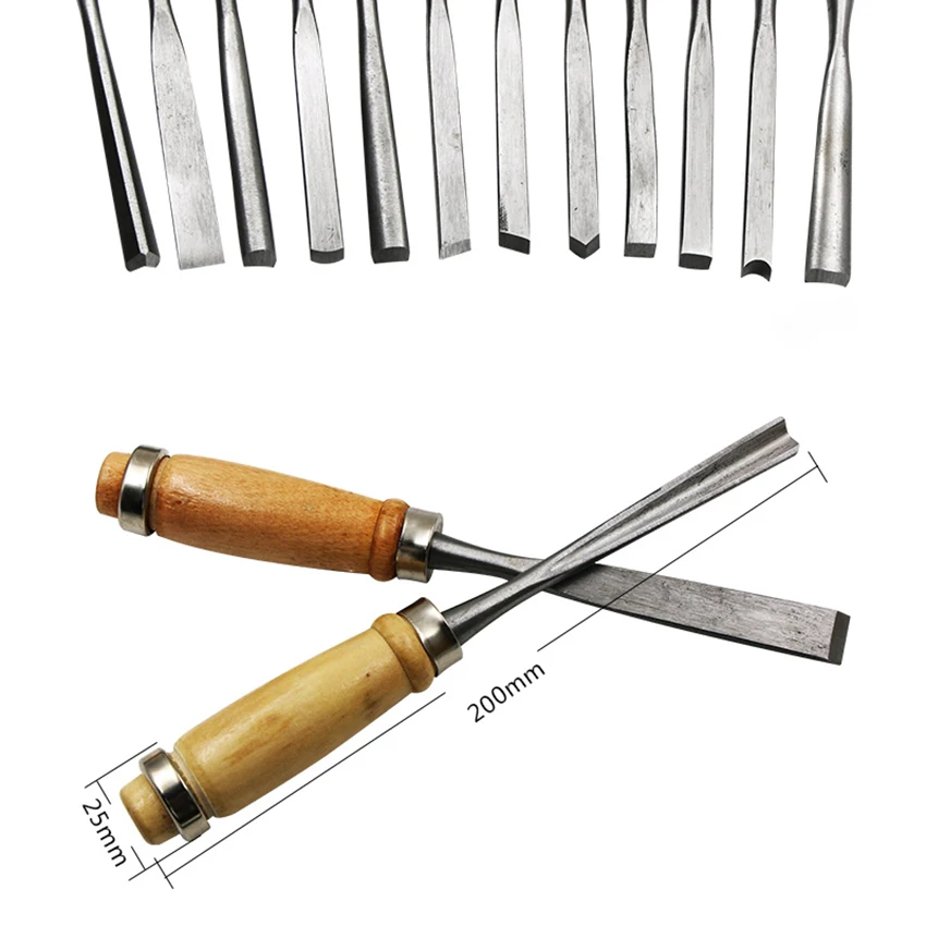 

12pcs/set Carpenter Carving Chisel Kit Alloy Blade Wooden Handle Woodworking Hand Carved Tools DIY Engraving Chisels