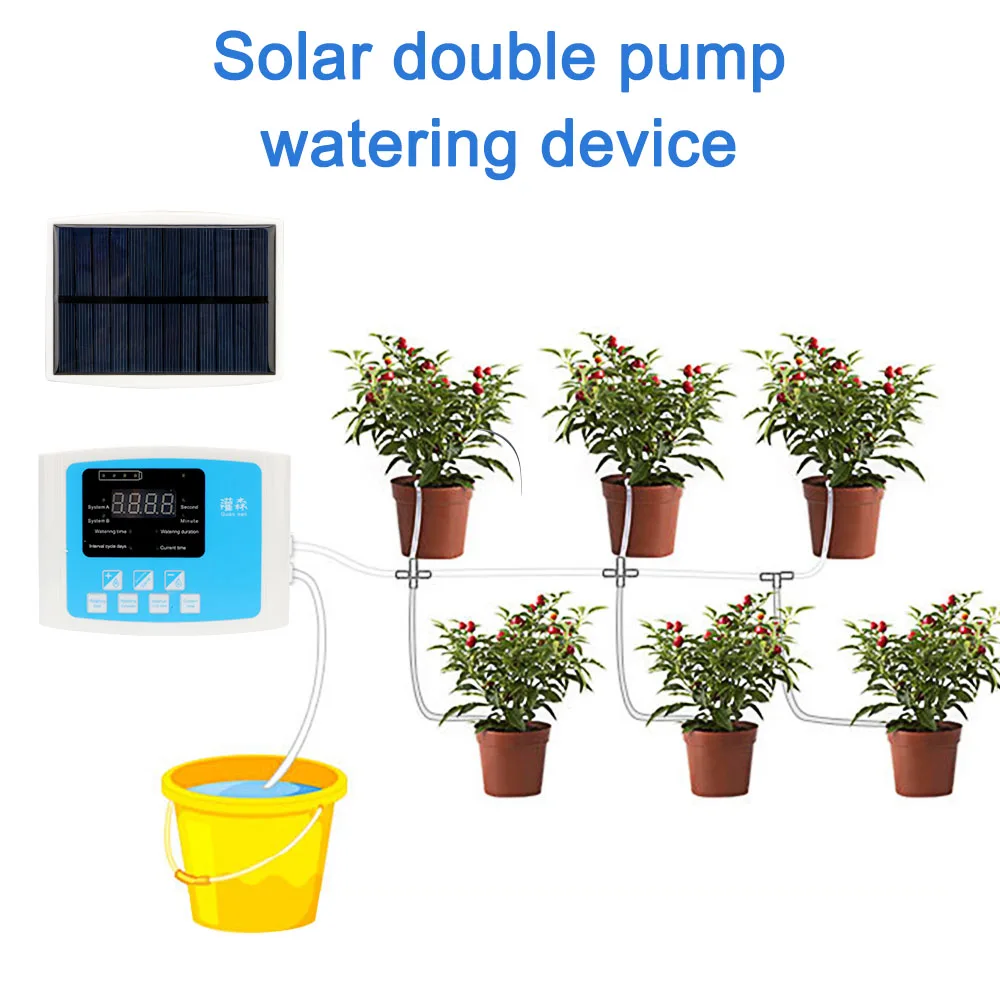 

Automatic Watering Device Solar Energy Drip Irrigation System USB Charging Water Timer Double Pump Garden Self-Watering Kit