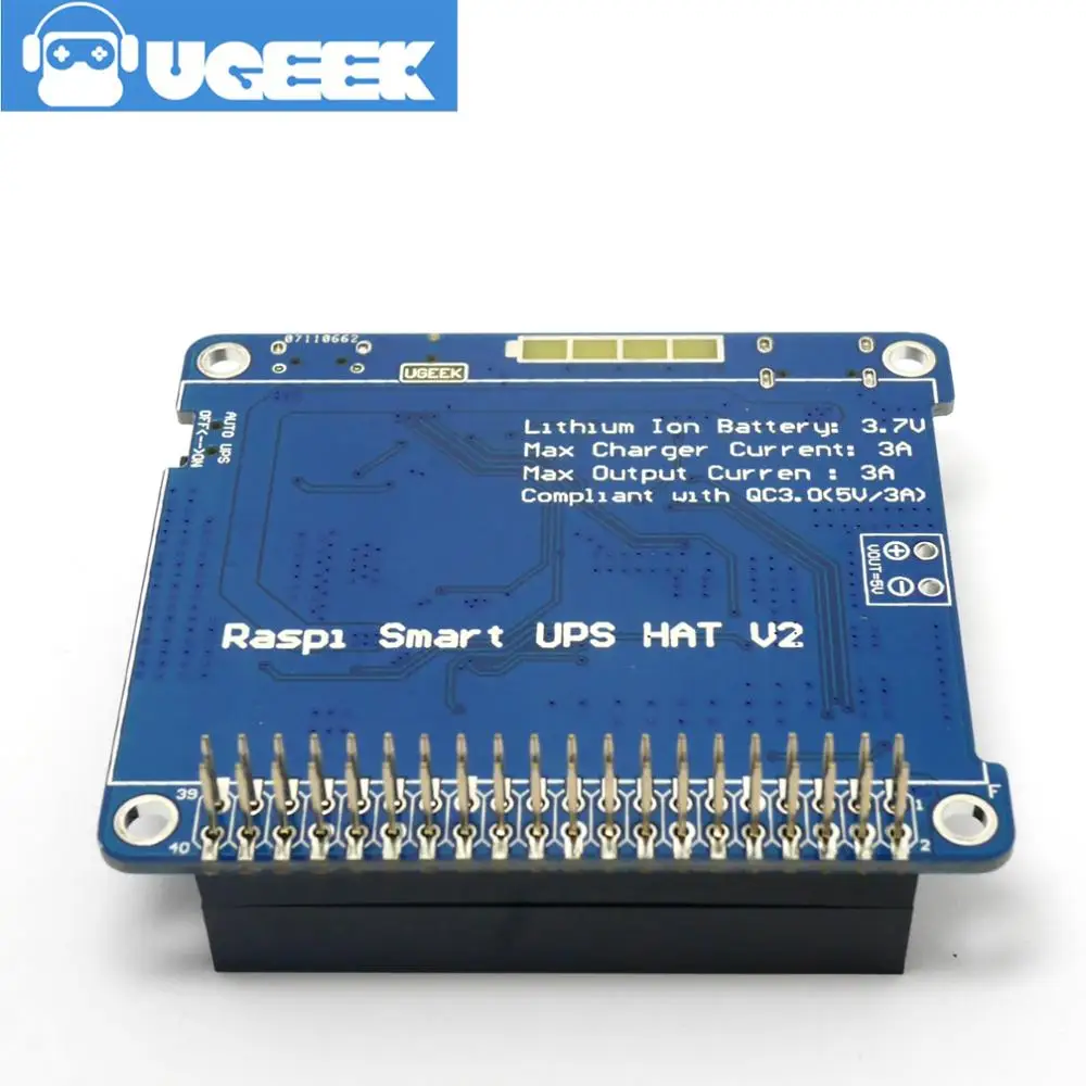 Шапка UGEEK с аккумулятором для Raspberry 4B/3B +/3B поддержкой зарядного устройства 3A/тока