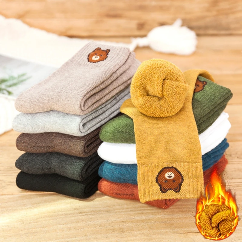 Утолщенные махровые носки корейский мультяшный медведь карамельных цветов