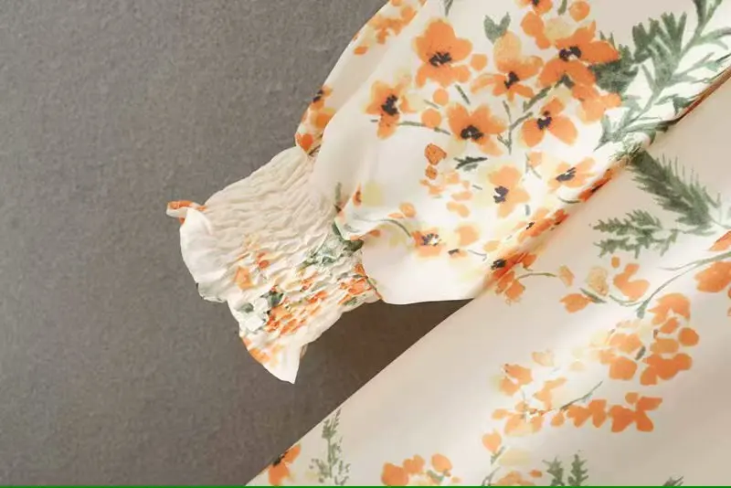 

Women Vintage Floral Print Casual Loose Long Dress Female Elegant Lantern Sleeve Pleats Vestidos Party Dresses