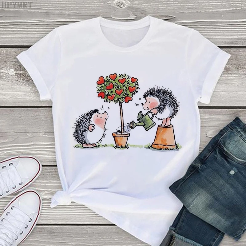 

Femme Streetwear Hedgehog and dandelion printed female T-shirt Harajuku women's tops T shirt fashion casual short-sleeved Tshirt